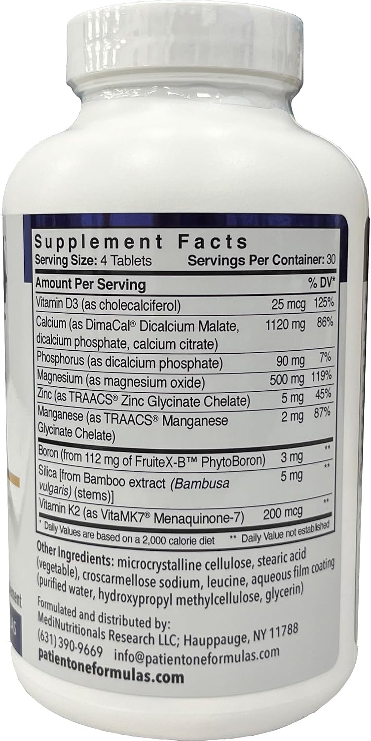 Patient One OsteoOne - Complemento para la Salud Ósea con Calcio, Vitamina D3 y K2 - 120 Comprimidos
