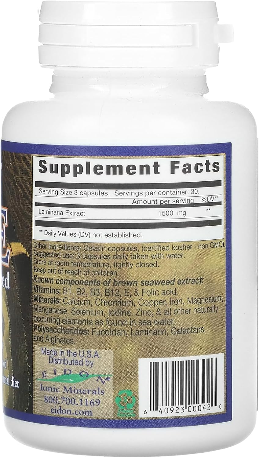 Eidon Ionic Minerals BSE (Brown Seaweed Extract), 500 mg, 90 Capsules