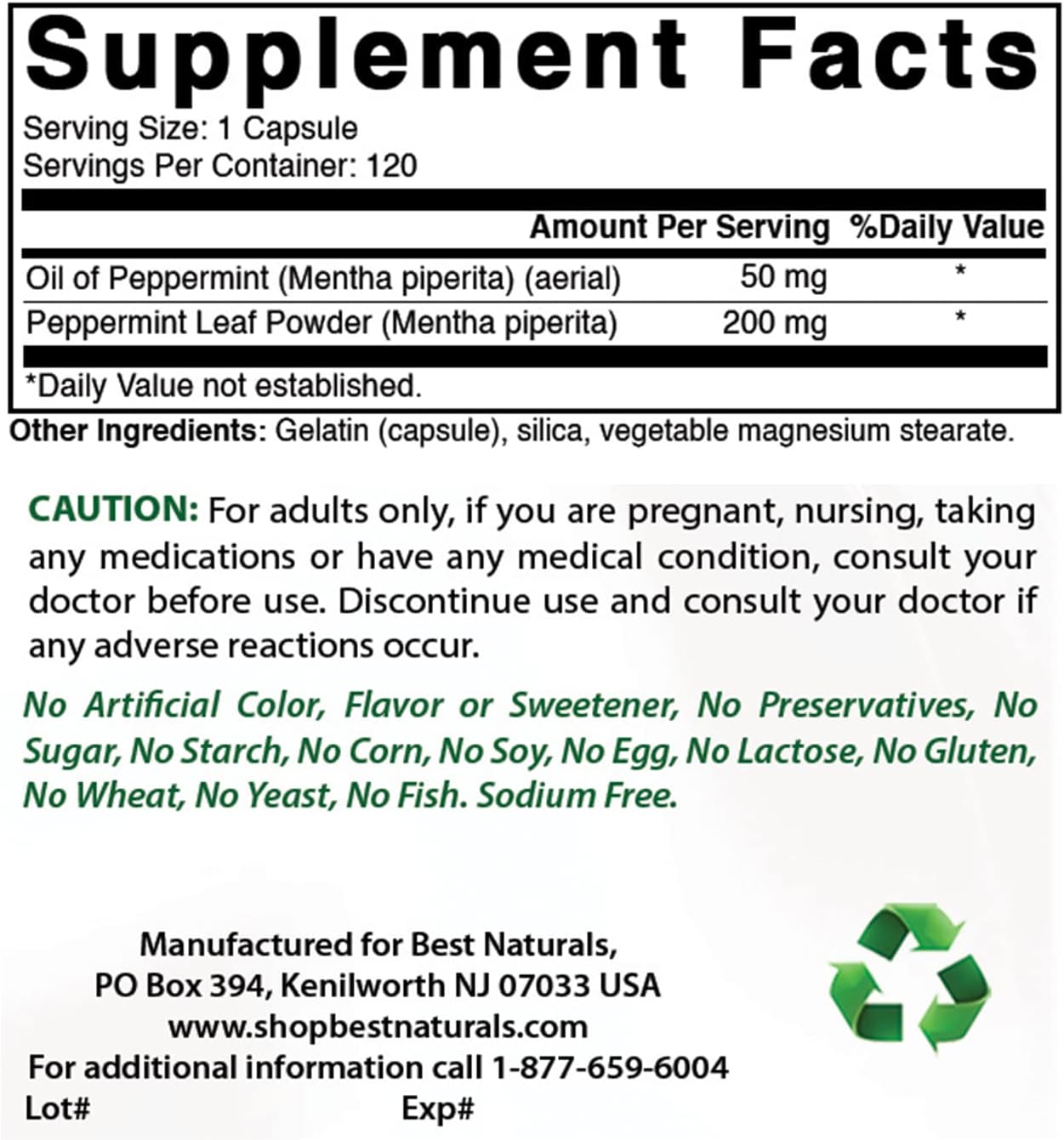 Best Naturals Aceite de Menta 250 mg 120 Cápsulas (Pack de 3)