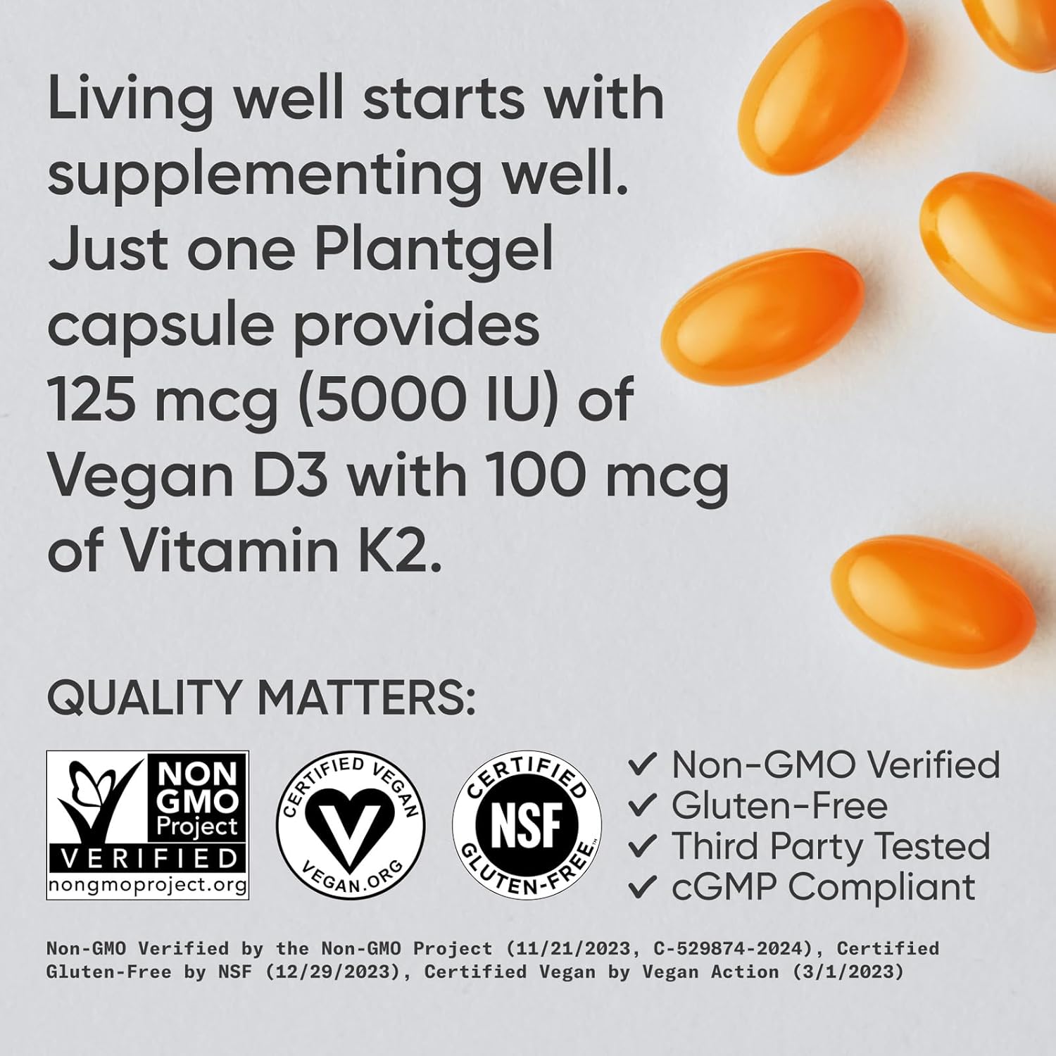 Sports Research Vitamina D3 K2 con 5000 UI de D3 vegetal y 100 mcg de Vitamina K2 como MK-7, Verificado No GMO y Certificado Vegano - 160 Cápsulas Blandas Líquidas