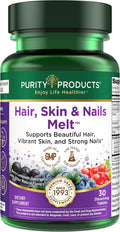 Purity Products Hair, Skin + Nails Melt – Biotina 2500mcg y B12 1000mcg, 30 Comprimidos Bucales Sabor Frambuesa Limón