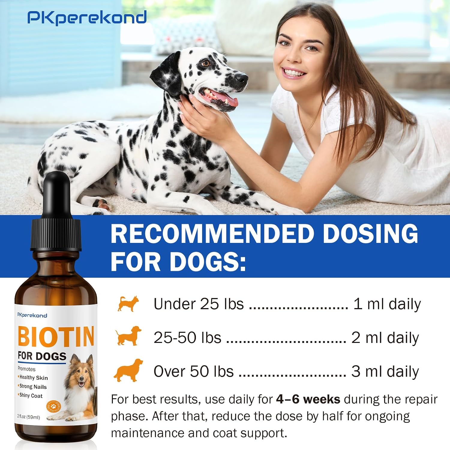 Suplemento Líquido de Biotina para Perros, 2000 mcg, con Colágeno y Vitaminas C y E, 59 ml
