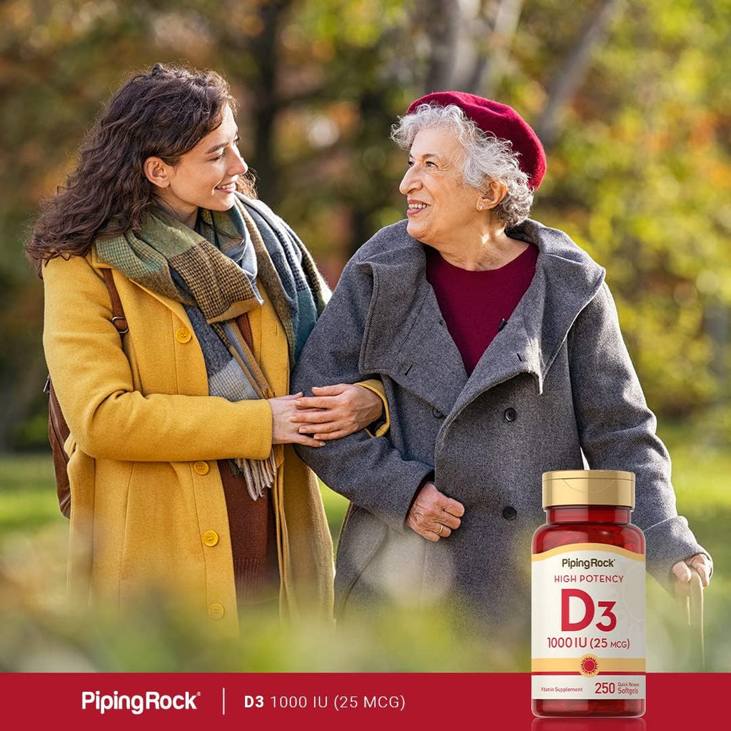 Piping Rock Vitamina D3 1000 UI (25 mcg) | 250 Cápsulas Blandas | Suplemento No-GMO, Sin Gluten