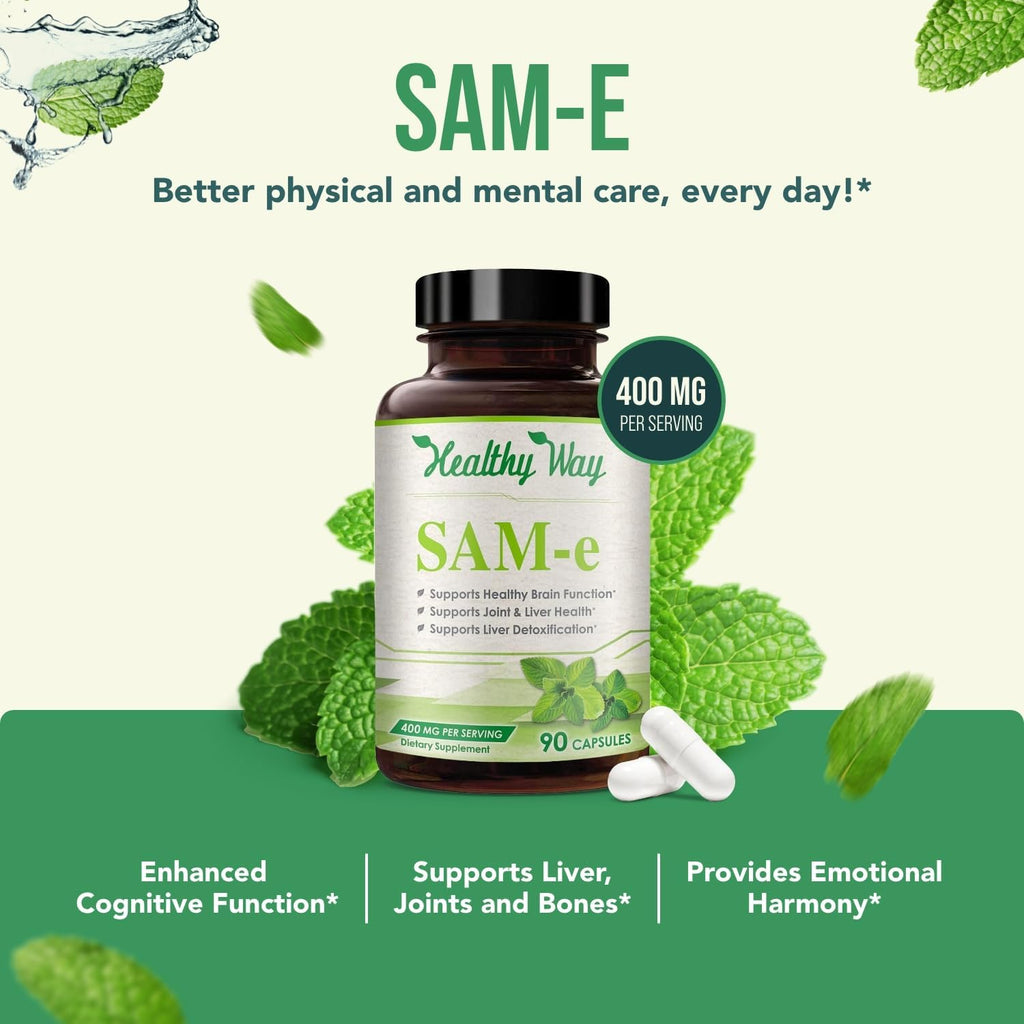 HealthyWayRx SAM-e 400 mg Cápsulas - S-Adenosilmetionina de Fácil Absorción (90 Cápsulas)