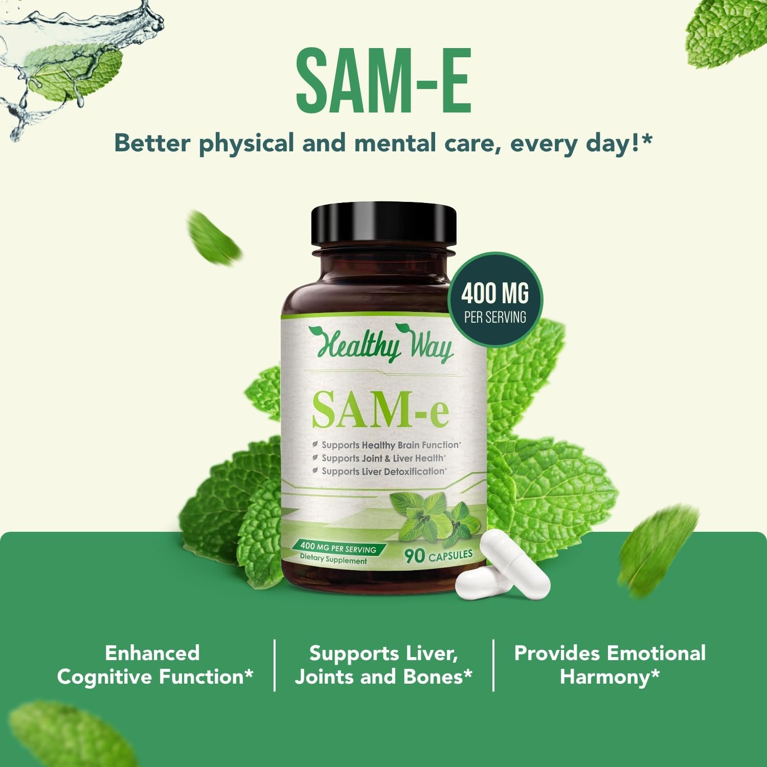 HealthyWayRx SAM-e 400 mg Cápsulas - S-Adenosilmetionina de Fácil Absorción (90 Cápsulas)