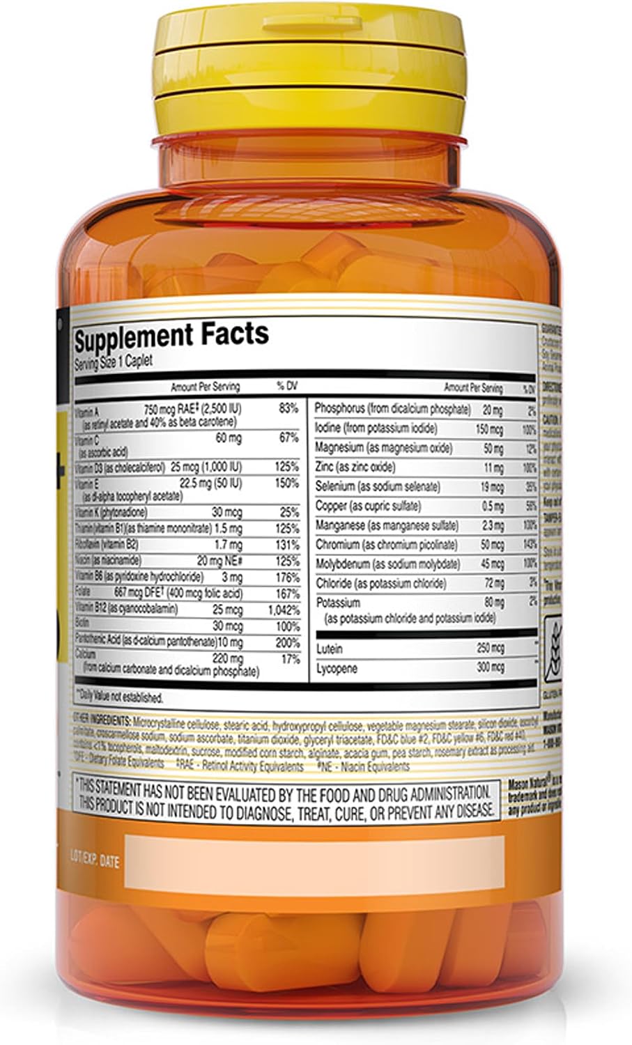 MASON NATURAL Vitrum 50+ Multivitamínico para Adultos, Sin Hierro, 180 Comprimidos