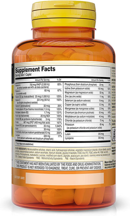 MASON NATURAL Vitrum 50+ Multivitamínico para Adultos, Sin Hierro, 180 Comprimidos