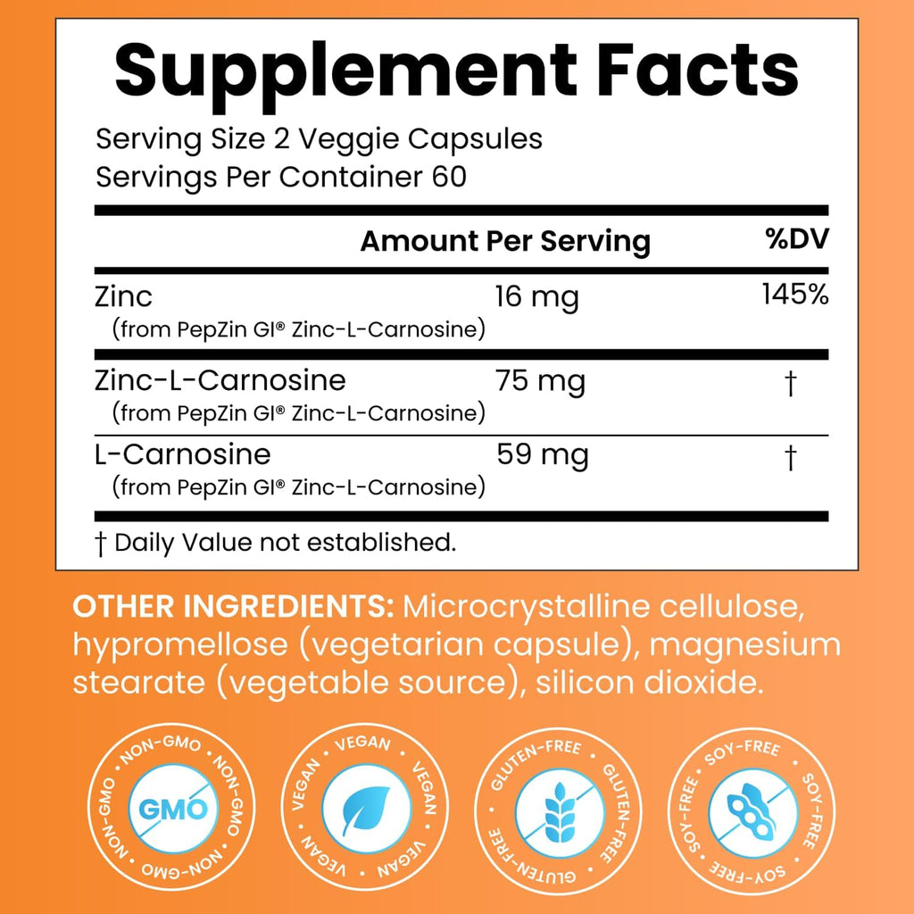 Doctor's Best PepZin GI, Complejo de Zinc-L-Carnosina, 120 Cápsulas Vegetales