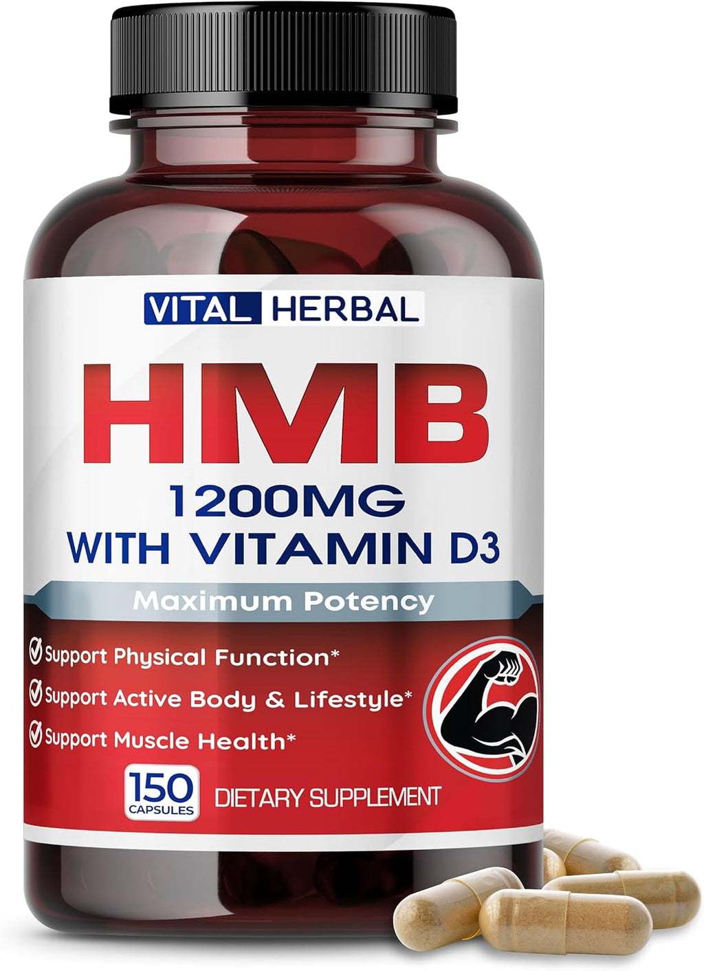 VITAL HERBAL Liposomal HMB con Vitamina D3 – Máxima Potencia – Apoya la Salud Muscular y el Cuerpo Activo