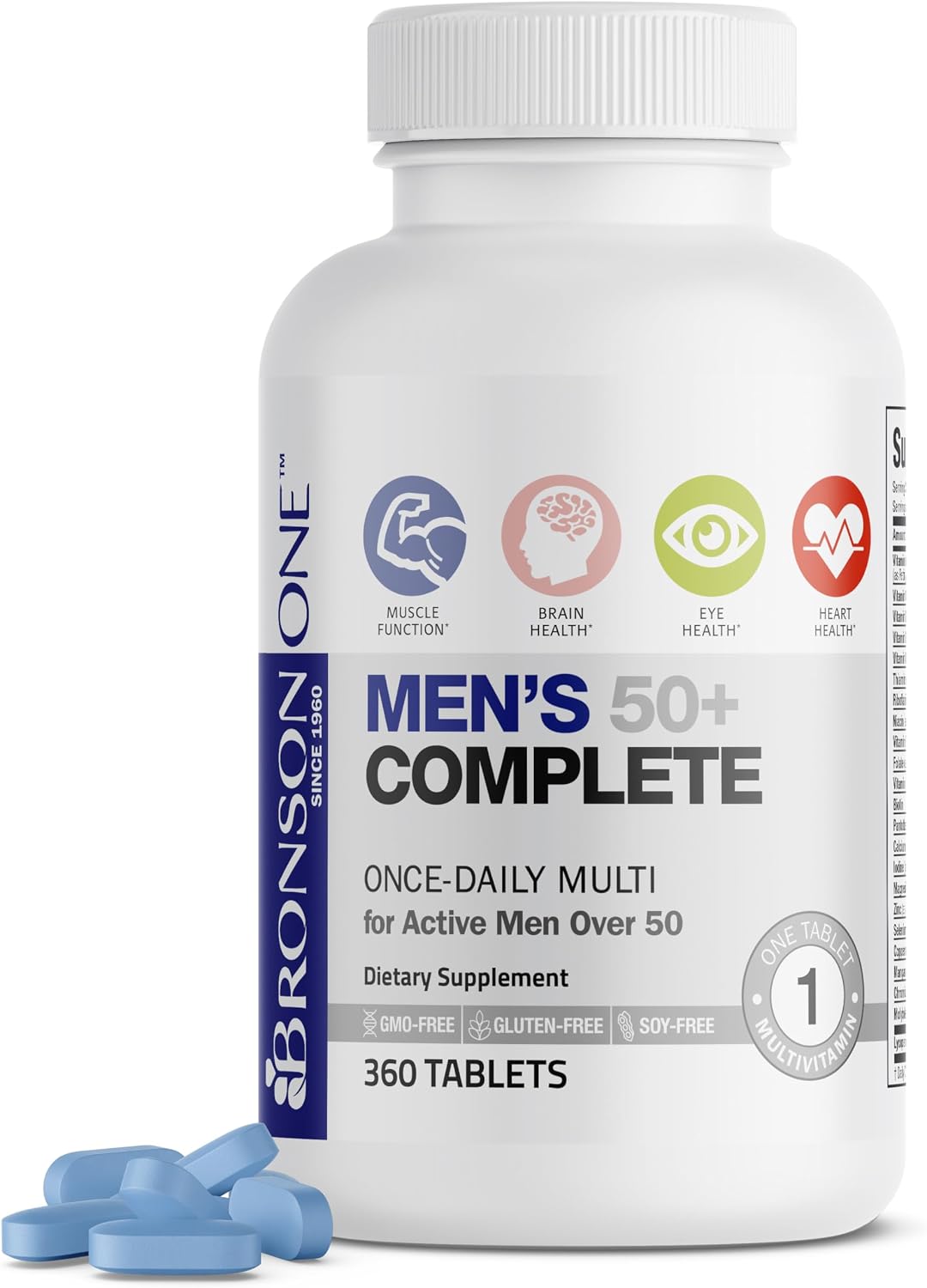 Bronson ONE Daily Multivitamínico Completo para Hombres 50+, 360 Comprimidos