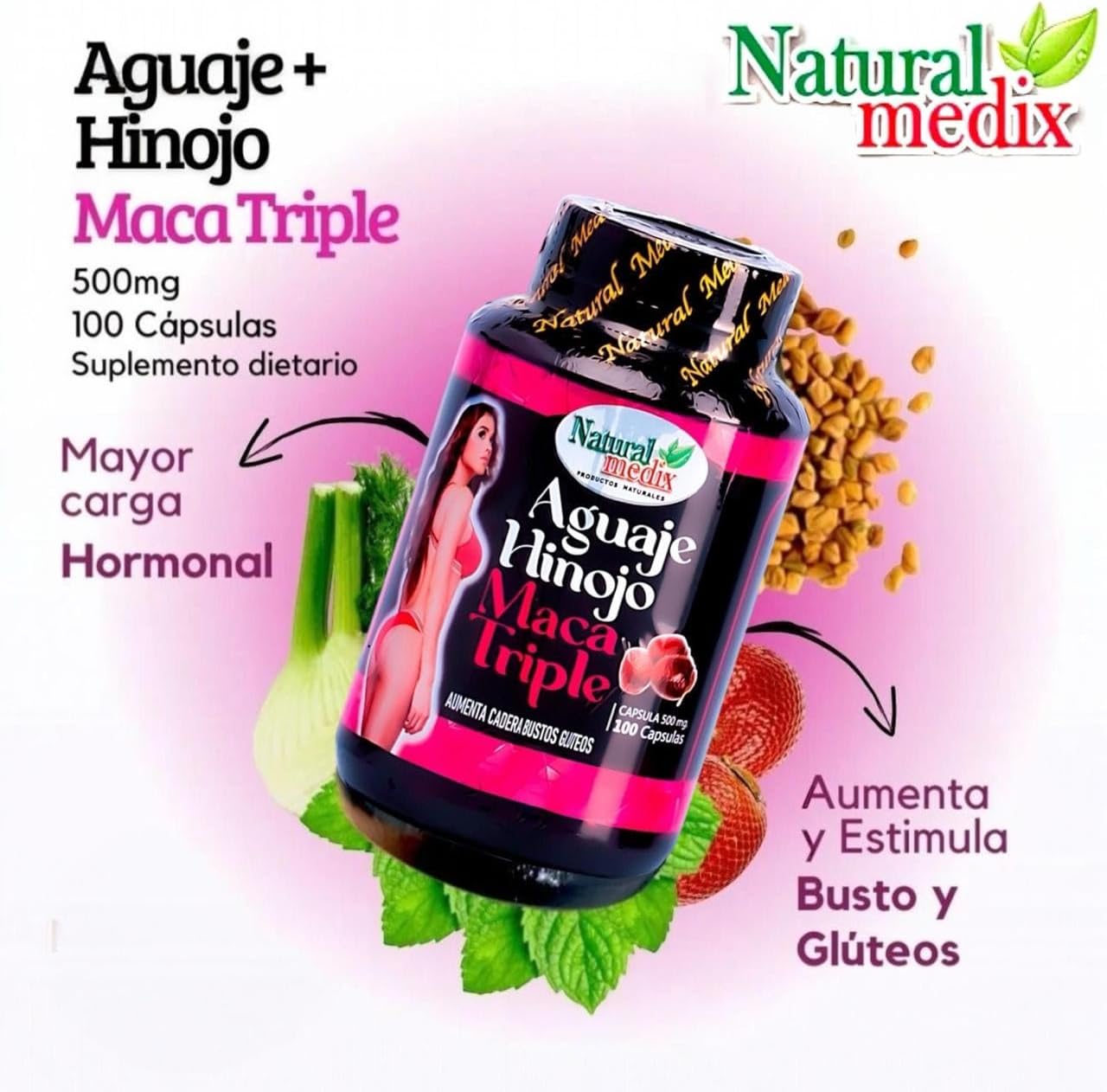 Natural medix Aguaje Hinojo Maca Triple (Maca Root Supplement) Premium 100 Cápsulas