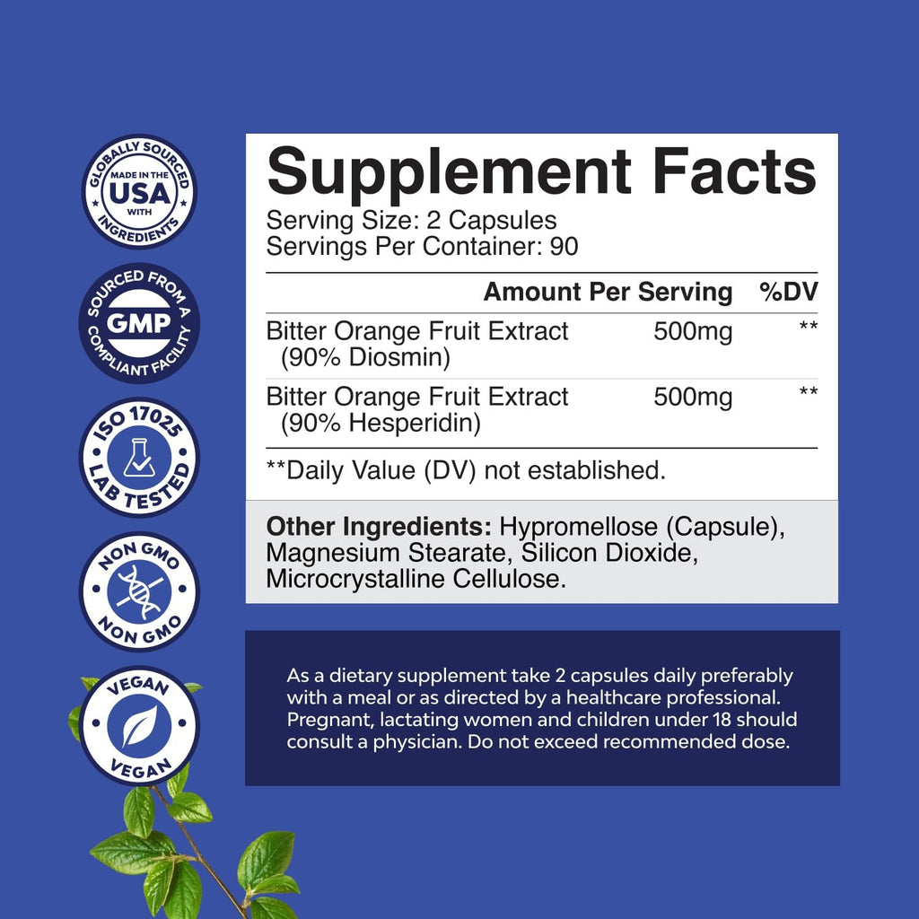 Complejo de Diosmina y Hesperidina 1000 mg | 180 Cápsulas | Natures Craft