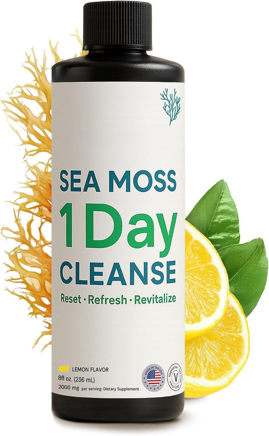 Atlantic Naturals 1 Day Colon Cleanse - Bebida Detox de Algas Marinas con Jengibre y Aloe Vera, Sabor Limón, 237 ml