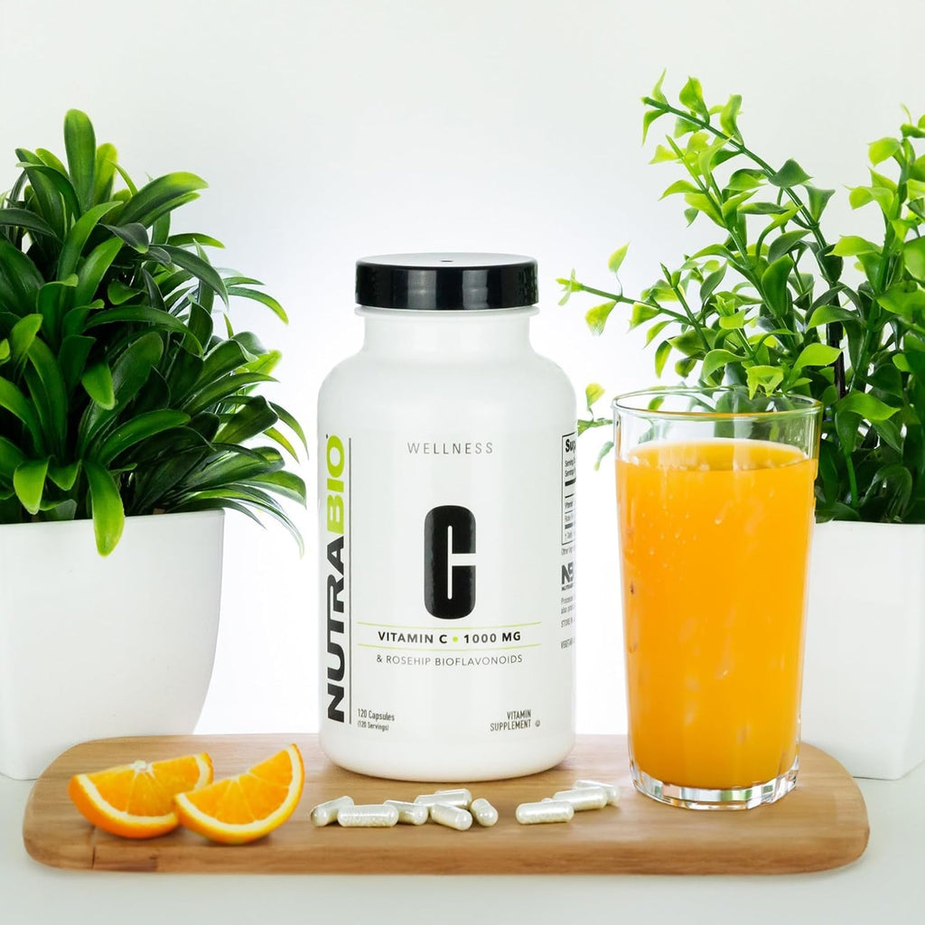 NutraBio Vitamina C con Rosa Mosqueta - 1000 mg por Cápsula, 120 Cápsulas