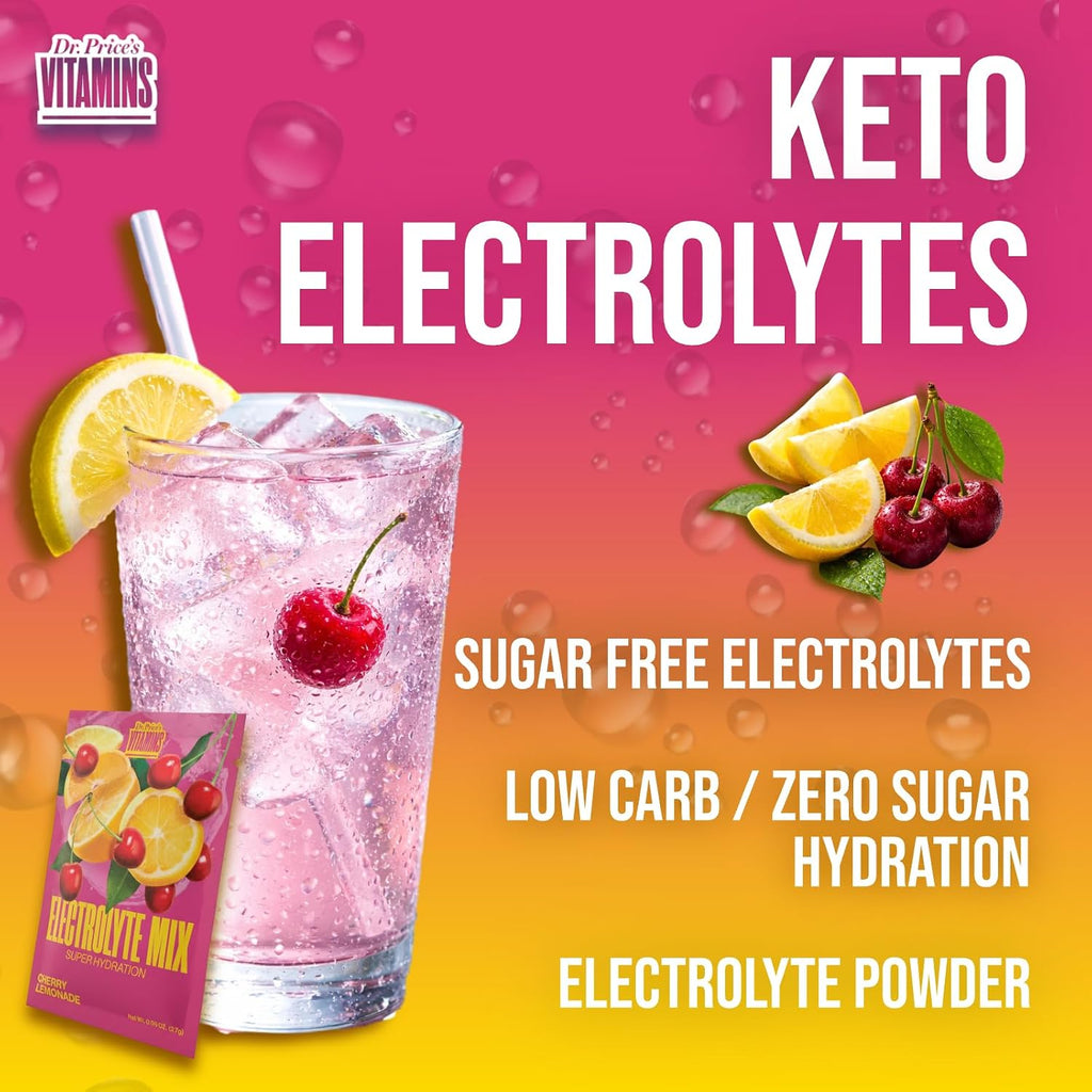 Dr. Price's Electrolytes Cherry Lemonade - 30 Sobres de Hidratación en Polvo Sin Azúcar