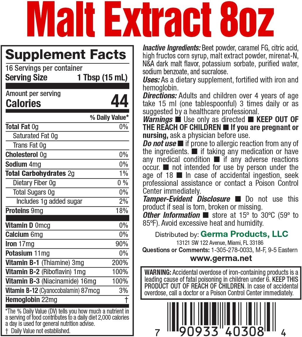 Germa Liquid Malt Extract - Pure Barley Malt Concentrate - 236 ml