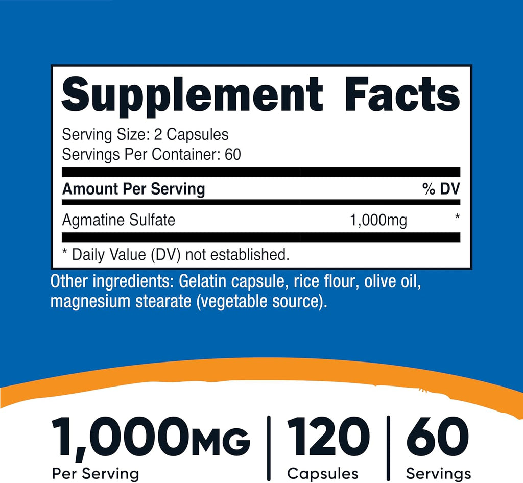 Nutricost Agmatine Sulfate 1000mg, 120 Cápsulas