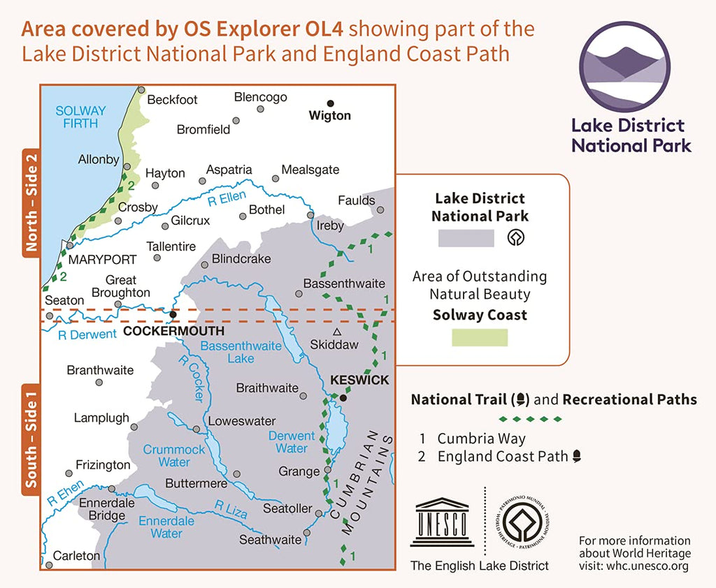 Mapa OS Explorer OL4 Lake District - Zona Noroeste: Keswick, Cockermouth y Wigton