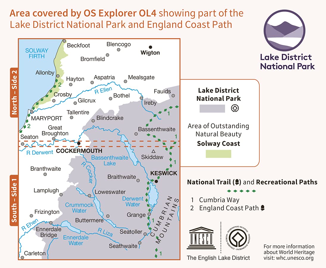 Mapa OS Explorer OL4 Lake District - Zona Noroeste: Keswick, Cockermouth y Wigton