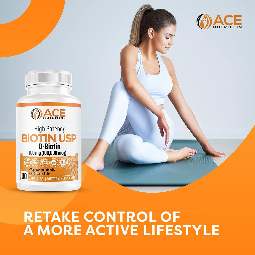 Biotina de Alta Potencia USP (D-Biotina 100.000 mcg) - Cápsulas Vegetales para Cabello, Piel y Sistema Nervioso