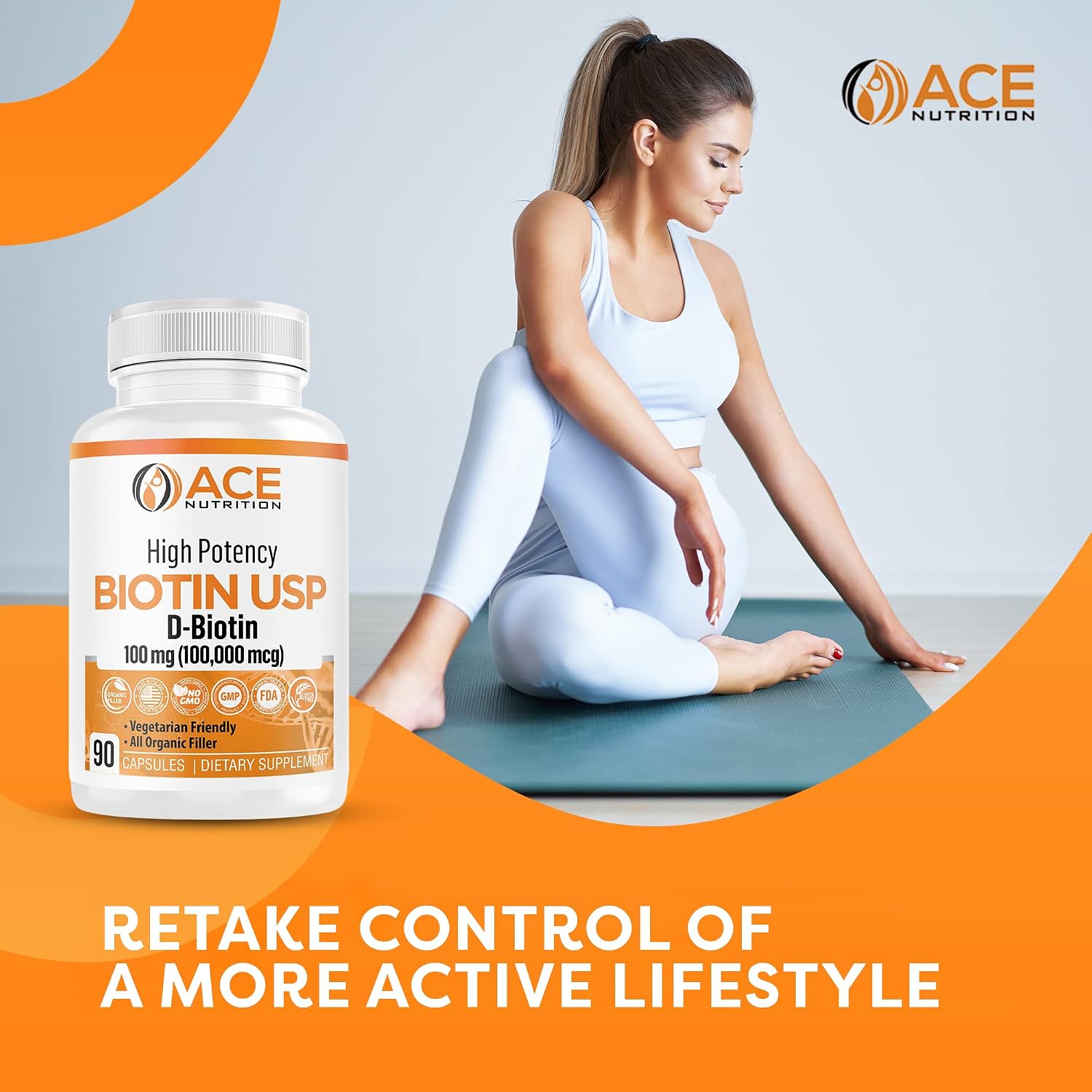 Biotina de Alta Potencia USP (D-Biotina 100.000 mcg) - Cápsulas Vegetales para Cabello, Piel y Sistema Nervioso