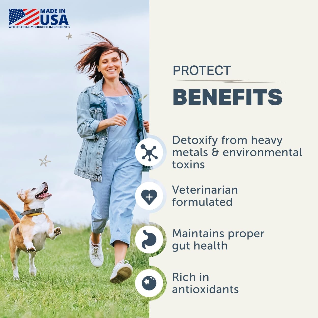 Protect - Probióticos para Perros - Formulado por Veterinarios - con Prebióticos Naturales y Antioxidantes - Desintoxicación y Salud Digestiva - Suministro para 30 Días para Perros Grandes