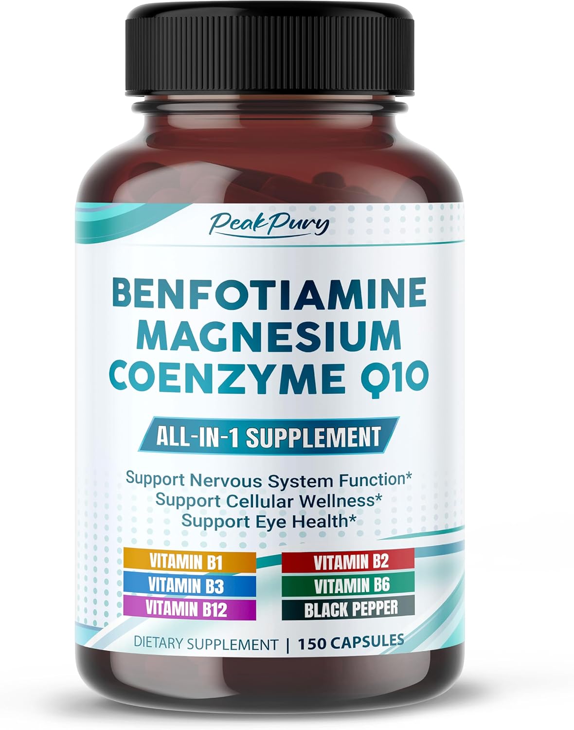 Benfotiamina con Magnesio y Coenzima Q10 - Apoya la Salud Nerviosa, Celular y Ocular - 150 Cápsulas