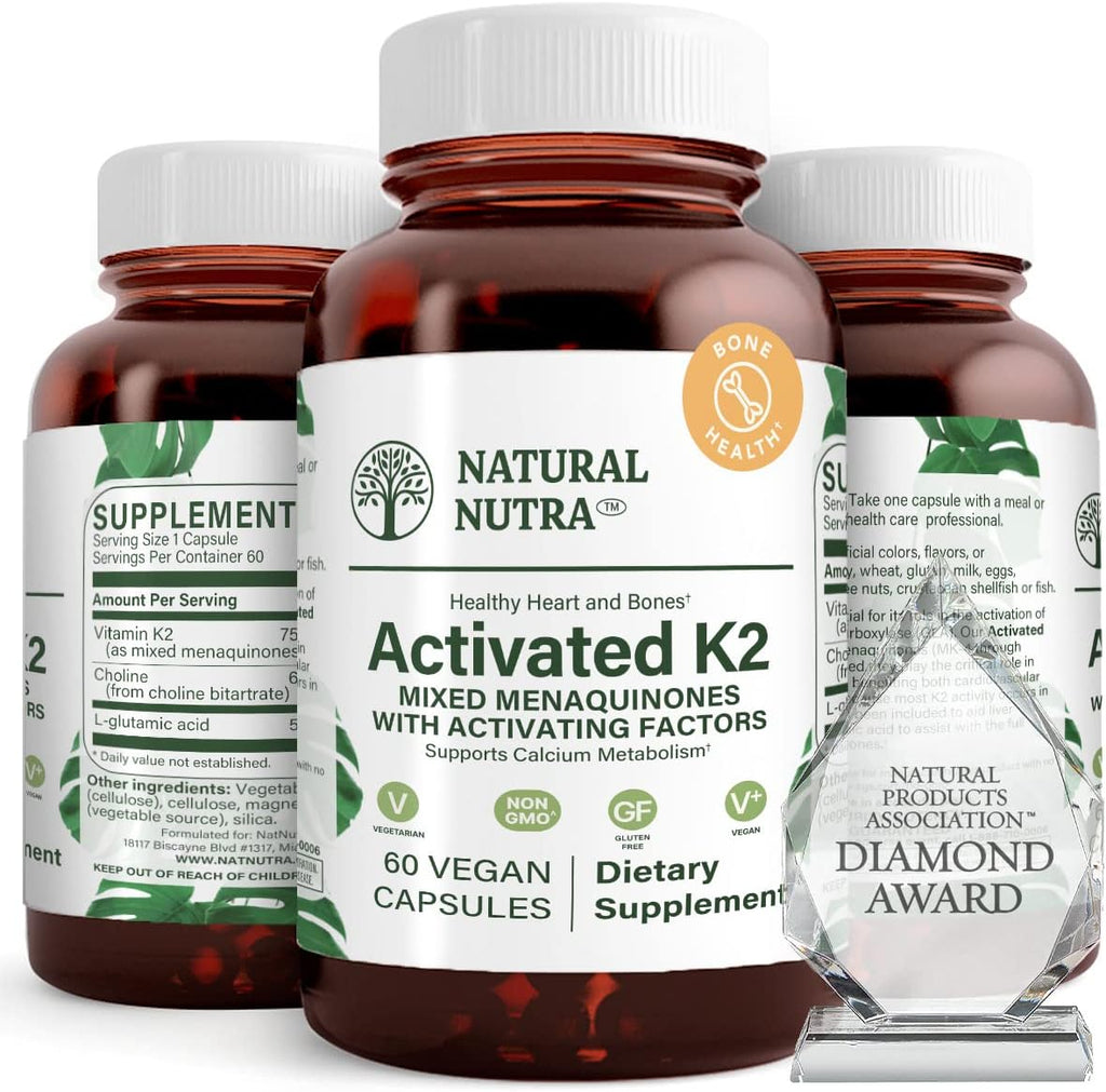 Natural Nutra Vitamina K2 Full Spectrum, 75 mcg, 180 Cápsulas (3 Envases de 60)