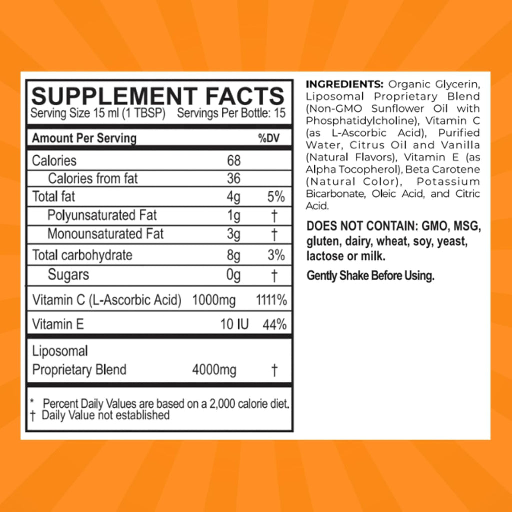 PURALITY HEALTH Vitamina C Líquida 1000mg por Dosis, Absorción Liposomal Mejorada, No GMO, Sin Gluten, Vegano, 15 Días