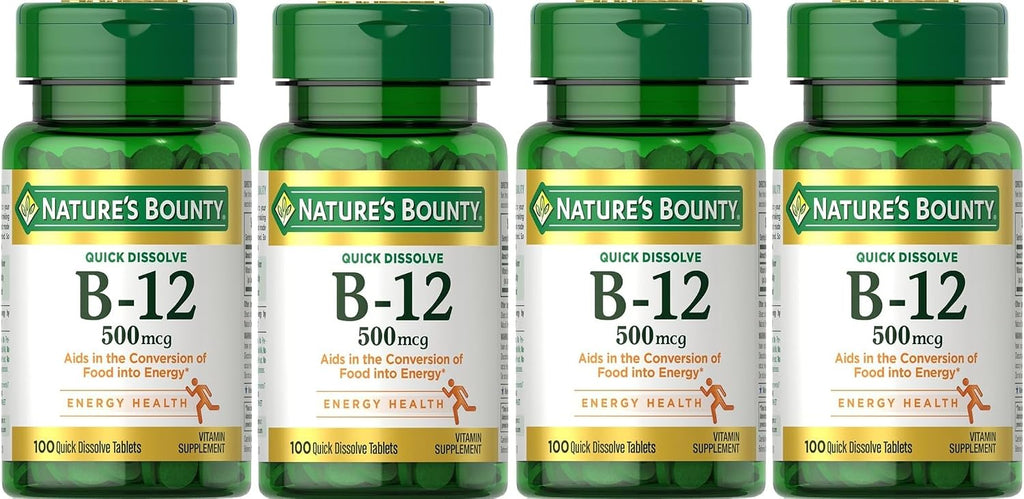 Nature's Bounty Vitamina B-12 500 mcg, 100 Comprimidos (Paquete de 4)