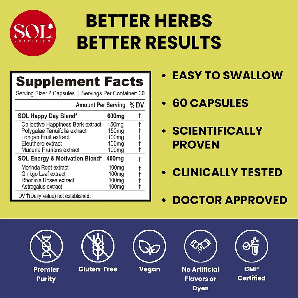 Happy Day Supplement by Sol Nutrition - 60 Cápsulas