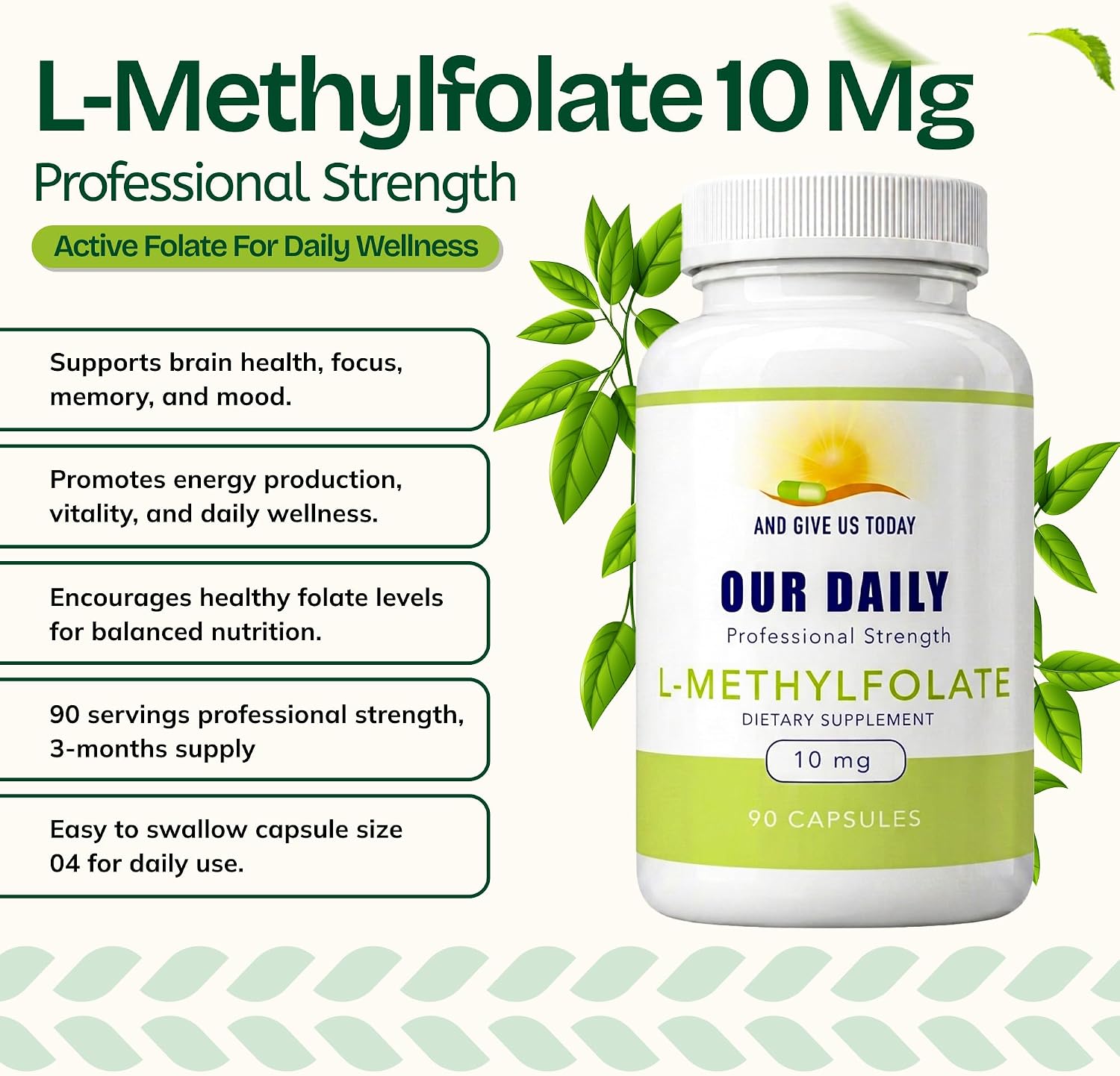Our Daily Vites L-Metilfolato 10 mg - Folato Activo 5-MTHF, 90 Cápsulas