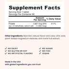EZ Melts Folato Disolvable 1,667 mcg DFE - Complemento de Folato Metilado - Salud Cardíaca y Desarrollo Fetal Saludable - No GMO, Vegano y Sin Lácteos - Sabor Naranja - 60 Comprimidos Disolubles