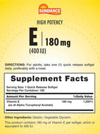 Sundance Vitamina E 180 mg (400 UI) - 100 Cápsulas Blandas