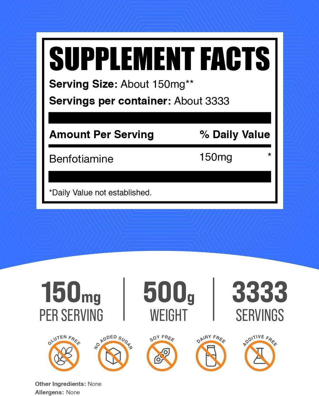 Benfotiamine Powder - Fat Soluble Vitamin B1 Supplement, 150mg per Serving, 500g