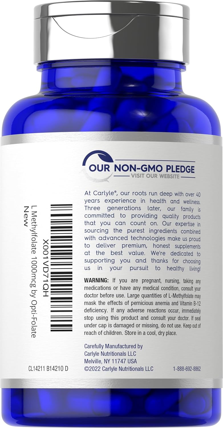 Opti-Folate L-Metilfolato 1000 mcg, 200 Cápsulas - Forma Activada y Optimizada
