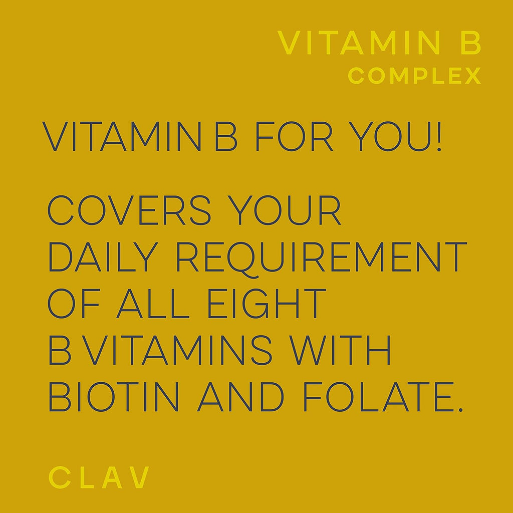 CLAV Vitamin B Complex - 120 Cápsulas - Todas las 8 Vitaminas B con Cofactores Mio-Inositol y Colina - Contribuye al Metabolismo Energético - Vegano - Fabricado en Alemania