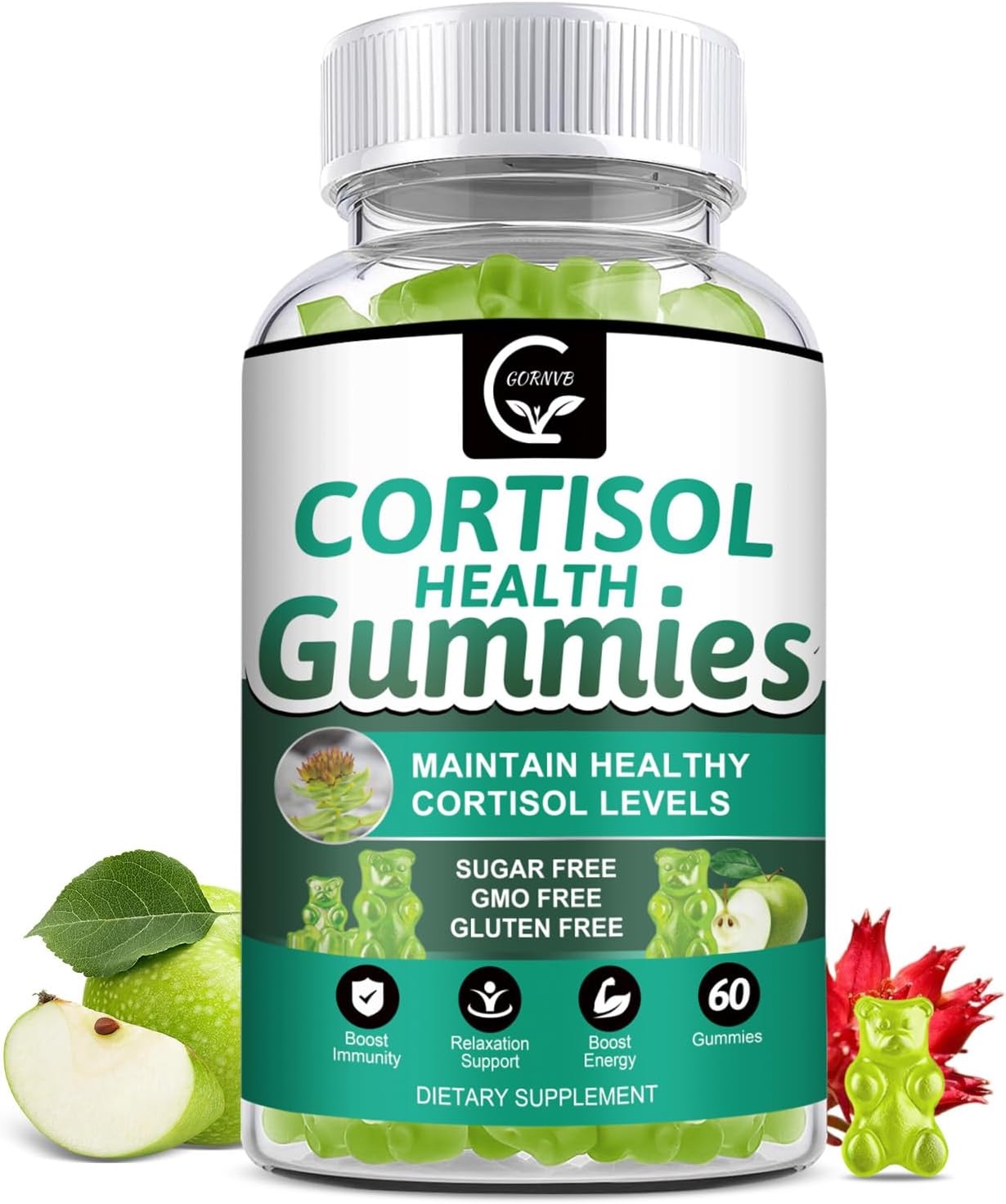 GORNVB Cortisol Gummies - Suplemento de Cortisol para Mujeres con Magnesio, Ashwagandha, Rhodiola, Fosfatidilserina, L-Teanina, Pimienta Negra, Vitamina C y B6 - Relajación, Enfoque, Sueño - Pack de 2