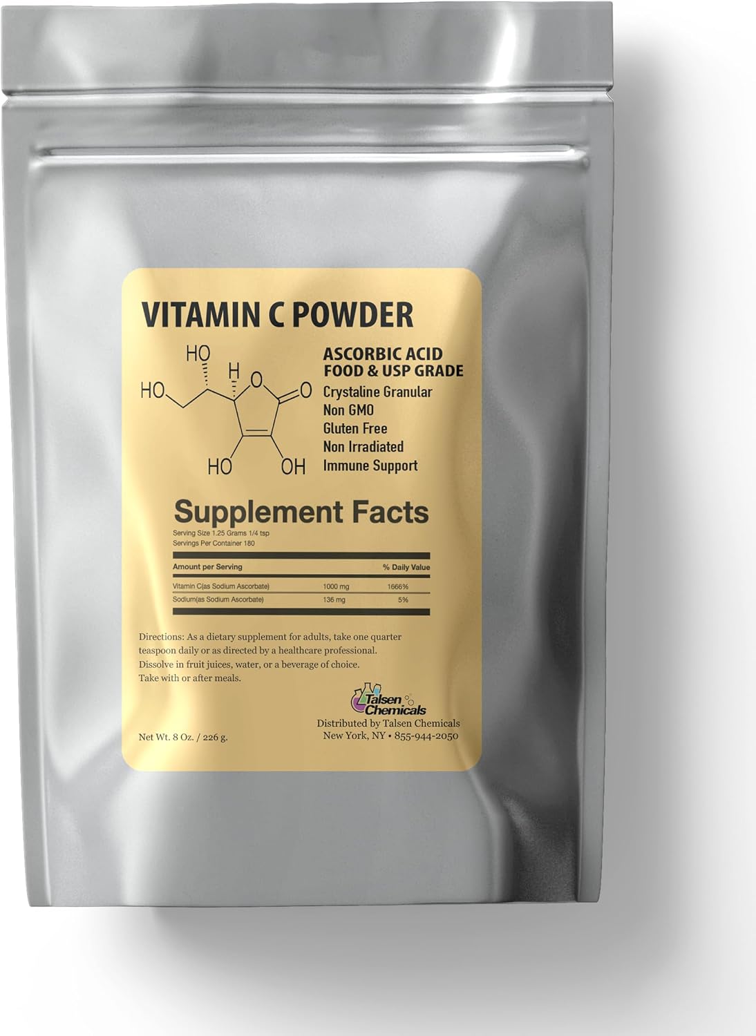 Pure Vitamin C Powder Organic (8 Oz / 226 g) Ácido Ascórbico en Polvo