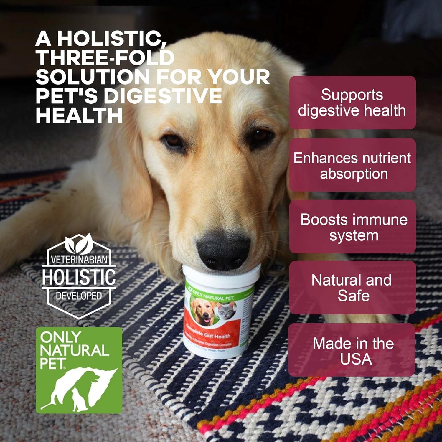 Only Natural Pet Complete Gut Health Complex - Probióticos y Enzimas Digestivas para Perros y Gatos - 99g (Pack de 2)