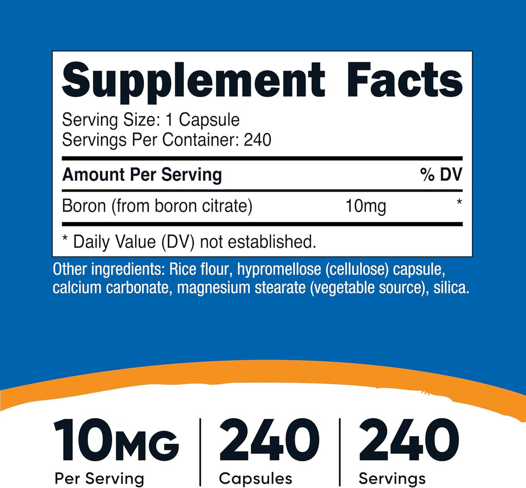 Nutricost Cápsulas de Boro 10mg, 240 Cápsulas Vegetarianas, Sin Gluten y No GMO