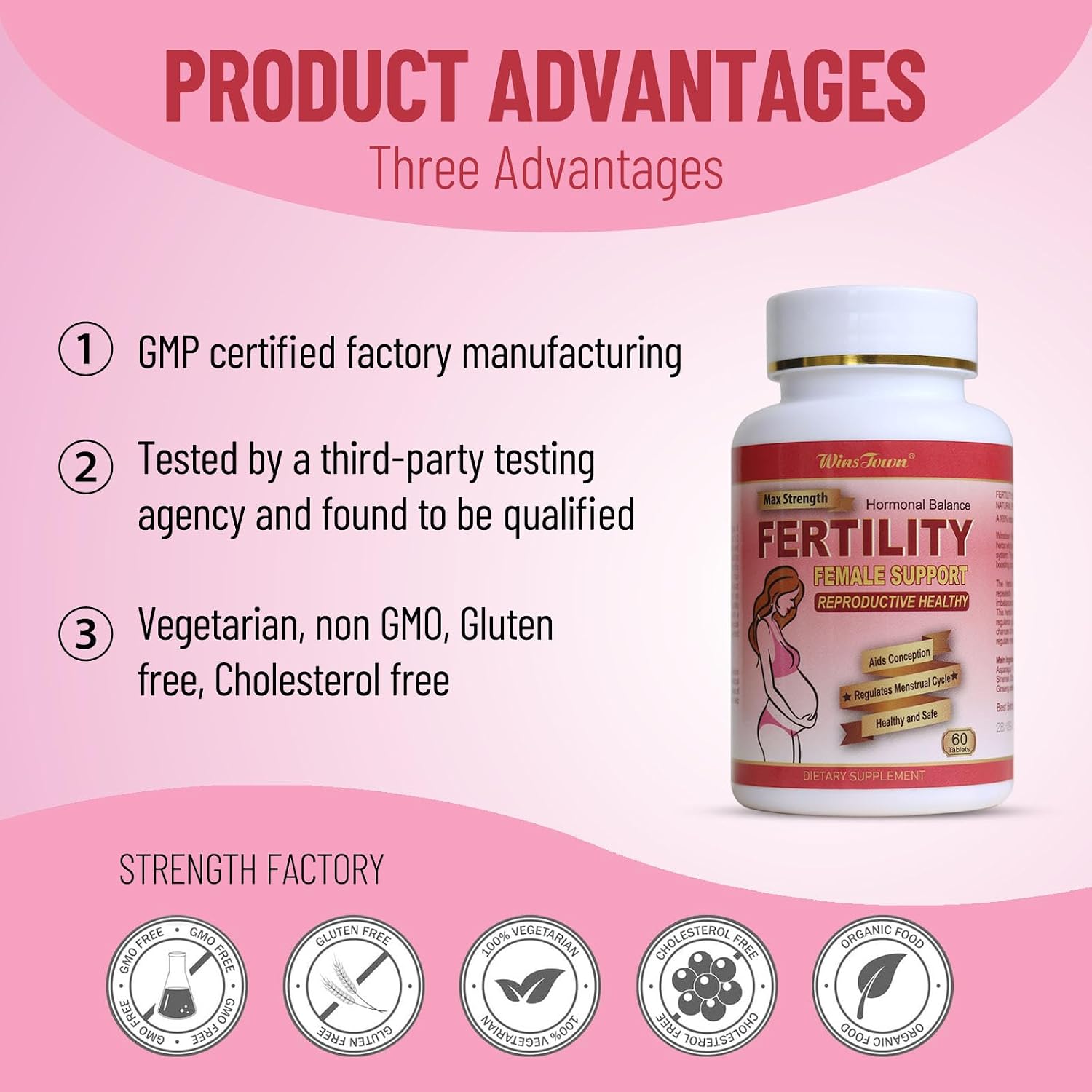 Wins Town Fertility Tablets - Vitaminas Prenatales para Mujer, 60 Comprimidos