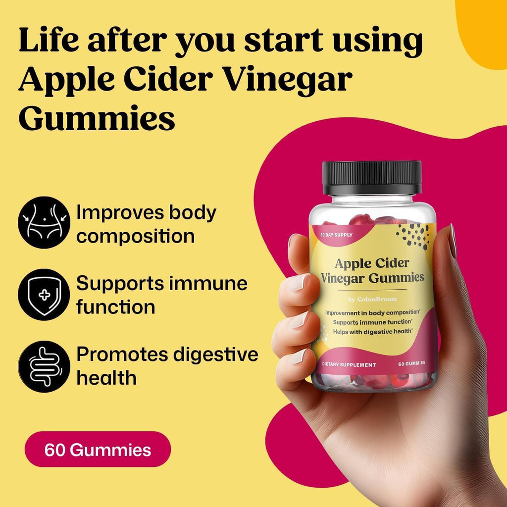 ColonBroom Gominolas de Vinagre de Manzana para Mujeres, 60 Gominolas, 30 Días de Suministro, Vegano, No OGM