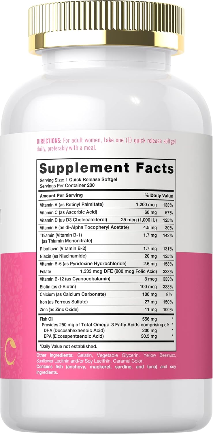 Carlyle Multivitamínico para Mujeres con Hierro | 200 Cápsulas Blandas