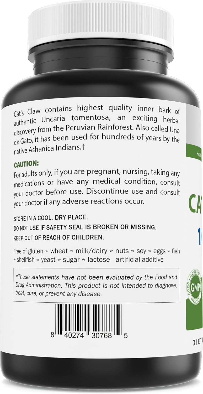 Brieofood Cat's Claw 1000 mg por dosis - 240 cápsulas - Non-GMO, sin gluten
