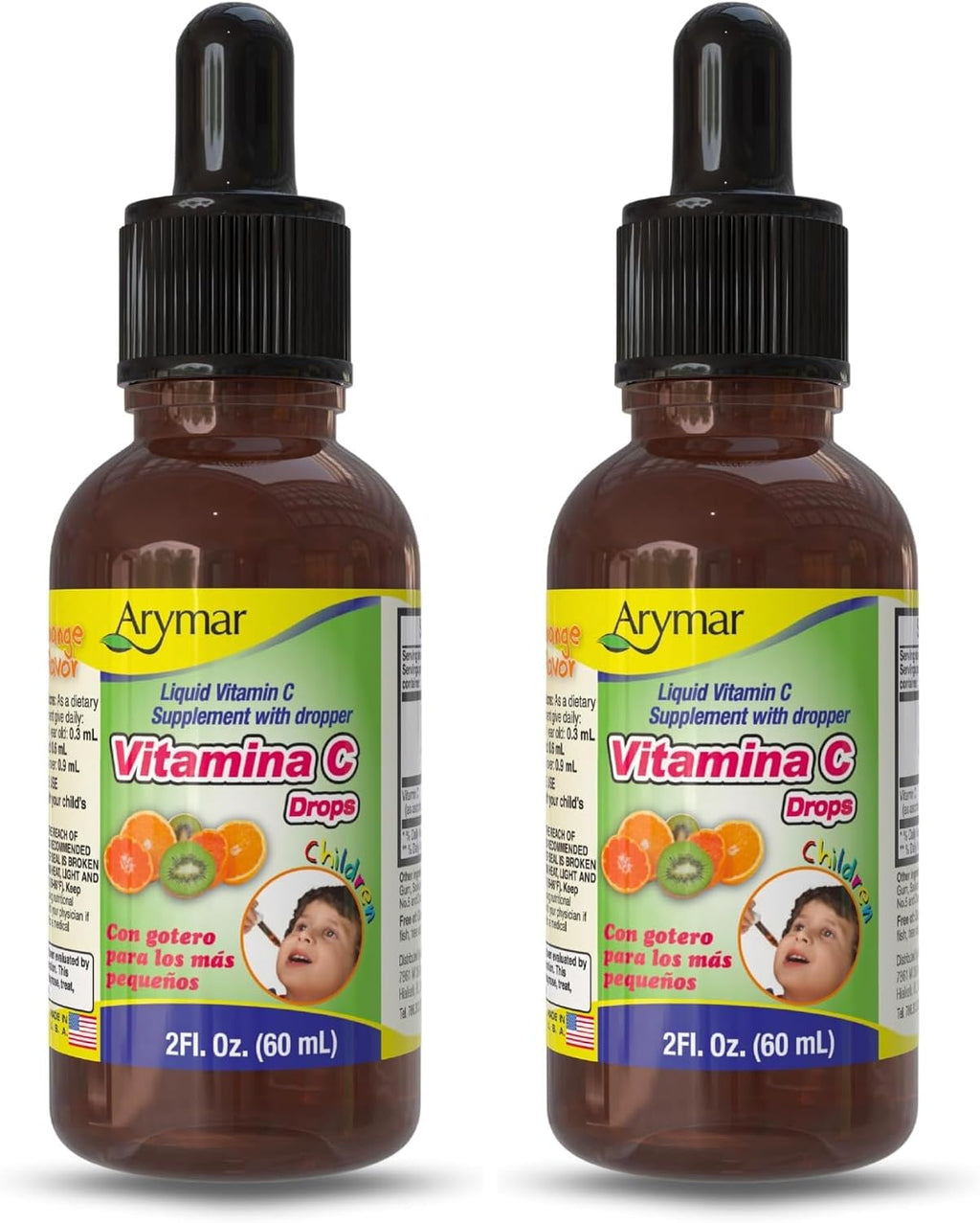 Arymar Vitamin C Drops – Gotas de Vitamina C, 60 ml, Sabor Naranja, Vegano