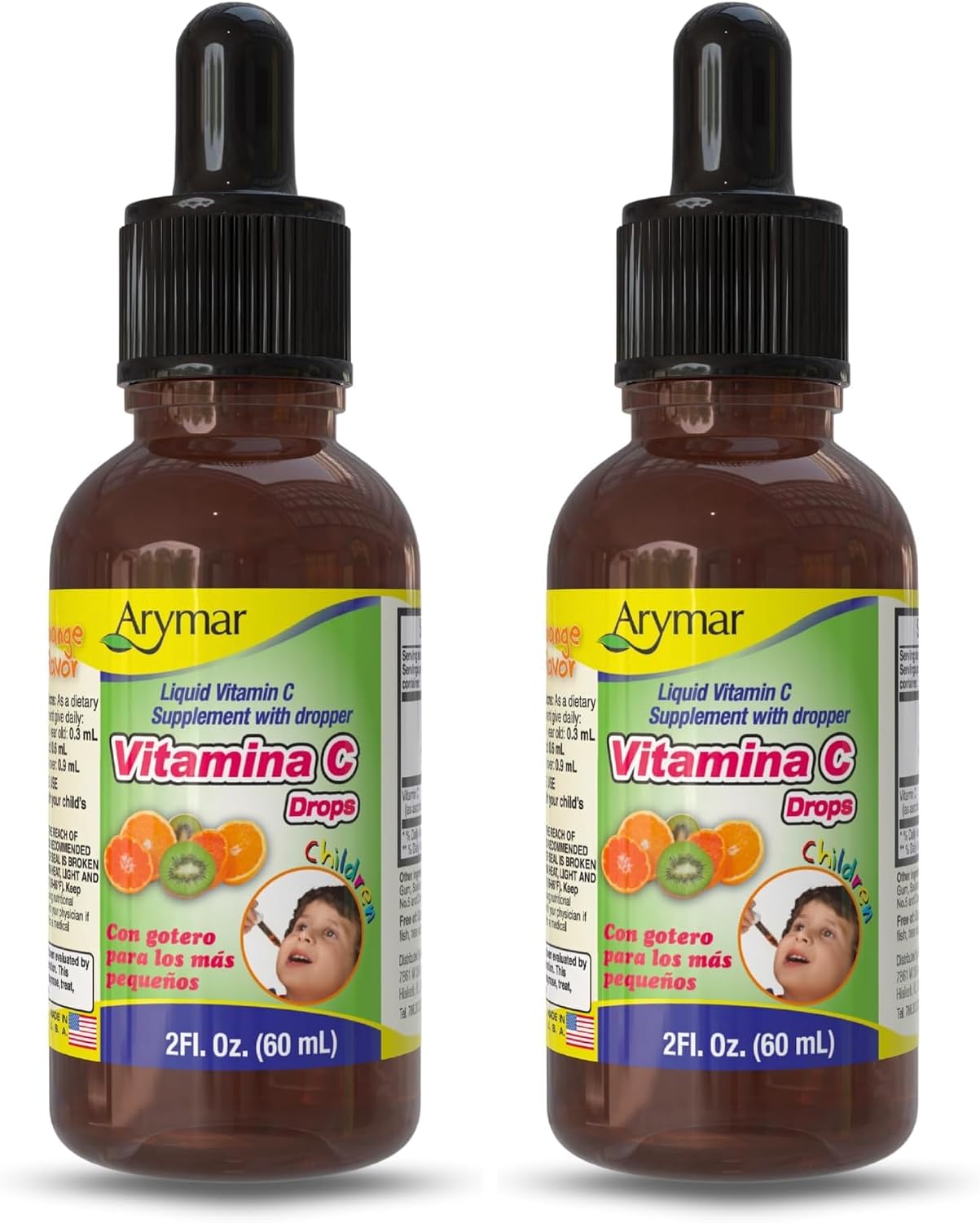Arymar Vitamin C Drops – Gotas de Vitamina C, 60 ml, Sabor Naranja, Vegano