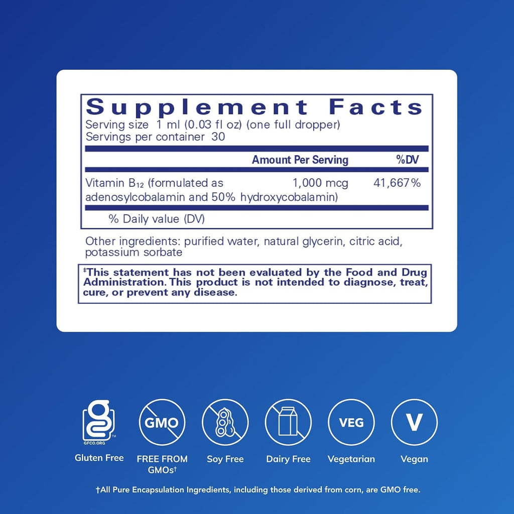 Pure Encapsulations Adenosyl/Hydroxy B12 Líquido 30 mL - Favorece el Metabolismo Energético y la Salud Neurológica - Sin Gluten - Vegano