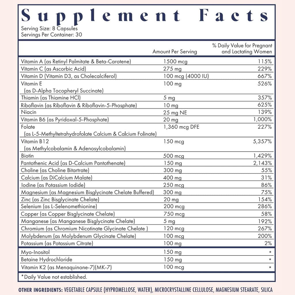 FullWell Women's Prenatal Multivitamin, 240 Cápsulas (60 Dosis, 2 Envases)