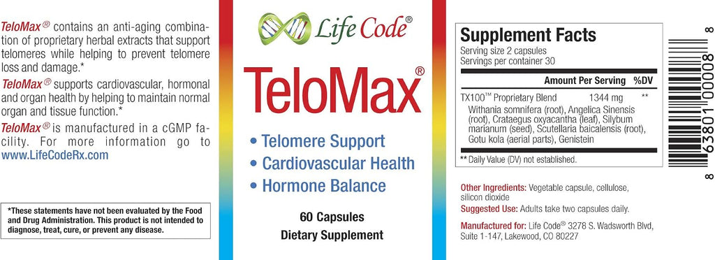 Life Code TeloMax - Suplemento de Telómeros para la Función Celular Saludable